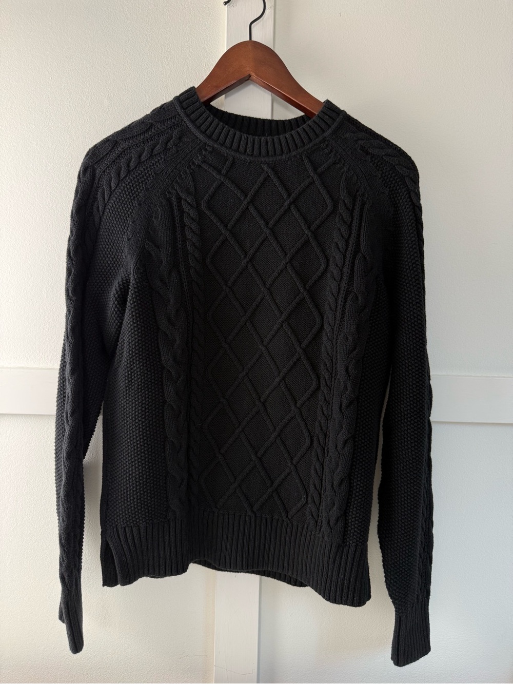 GAP Black Cable-Knit 100% Cotton Crewneck Sweater